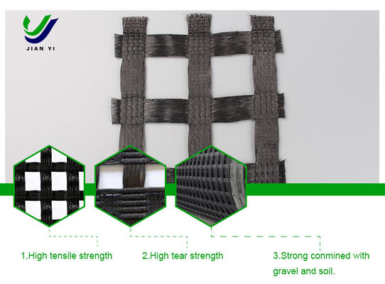 راه بزرگ پیچ و خم شده پلی استر Geogrid 1-6m در نرم خاک درمان پایه