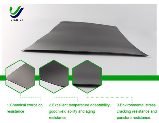 ژئوممبران صاف HDPE مقاوم به مواد شیمیایی با محتوای سیاه کربن 2.0-3.0%