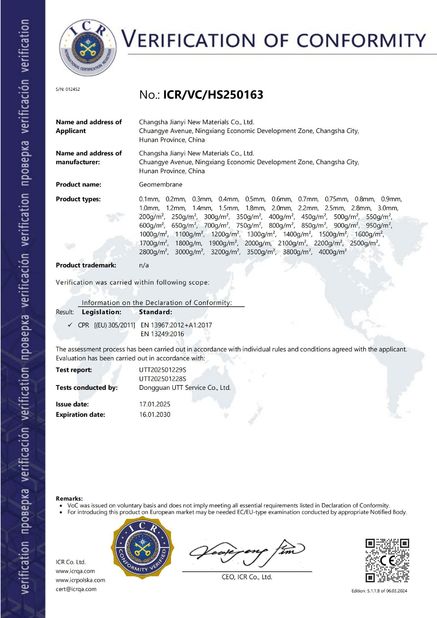 چین Changsha Jian-Yi New Material Co., Ltd. گواهینامه ها